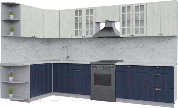 Изображение товара Кухонный гарнитур Интерлиния Берес 1.7x3.4 левая (дуб снежный/дуб королевский/серый каспий)