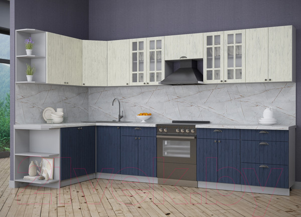 Изображение товара Кухонный гарнитур Интерлиния Берес 1.7x3.4 левая (дуб снежный/дуб королевский/серый каспий)