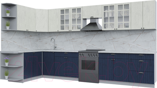 Изображение товара Кухонный гарнитур Интерлиния Берес 1.7x3.8 левая (дуб снежный/дуб королевский/серый каспий)