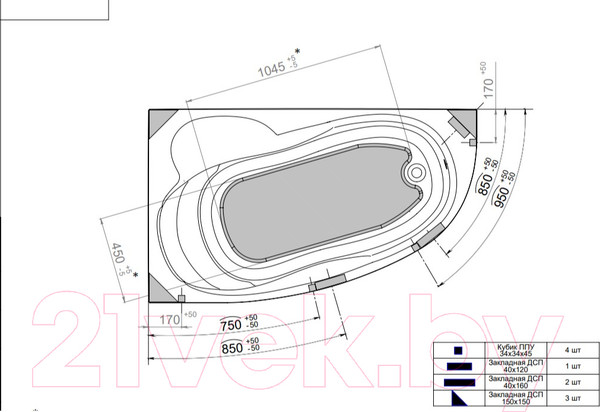 Изображение товара Ванна акриловая Triton Изабель 170x100 L