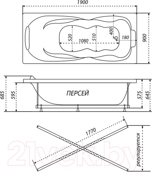 Изображение товара Ванна акриловая Triton Персей Экстра 190x90