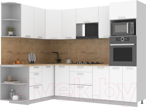 Изображение товара Кухонный гарнитур Интерлиния Мила Лайт 1.68x2.6 левая (белый платинум/белый платинум/дуб бунратти)