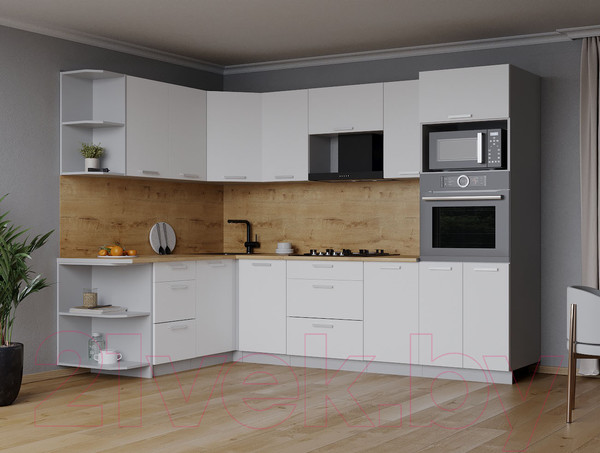 Изображение товара Кухонный гарнитур Интерлиния Мила Лайт 1.68x2.6 левая (белый платинум/белый платинум/дуб бунратти)