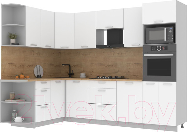 Изображение товара Кухонный гарнитур Интерлиния Мила Лайт 1.68x2.8 левая (белый платинум/белый платинум/дуб бунратти)