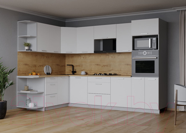 Изображение товара Кухонный гарнитур Интерлиния Мила Лайт 1.68x2.8 левая (белый платинум/белый платинум/дуб бунратти)