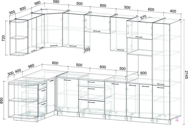 Изображение товара Кухонный гарнитур Интерлиния Мила Лайт 1.68x3.2 левая (белый платинум/белый платинум/дуб бунратти)