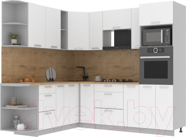 Изображение товара Кухонный гарнитур Интерлиния Мила Лайт 1.88x2.4 левая (белый платинум/белый платинум/дуб бунратти)