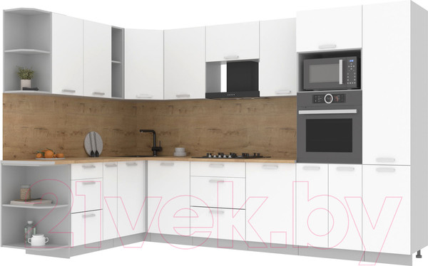 Изображение товара Кухонный гарнитур Интерлиния Мила Лайт 1.88x3.2 левая (белый платинум/дуб бунратти)