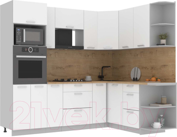Изображение товара Кухонный гарнитур Интерлиния Мила Лайт 1.68x2.4 правая (белый платинум/белый платинум/дуб бунратти)