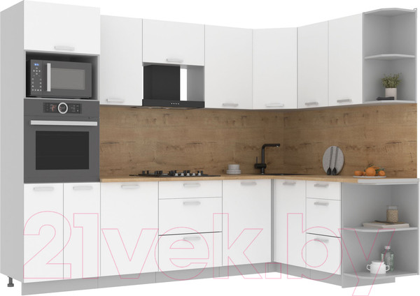 Изображение товара Кухонный гарнитур Интерлиния Мила Лайт 1.68x2.8 правая (белый платинум/белый платинум/дуб бунратти)