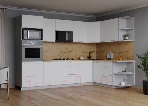 Изображение товара Кухонный гарнитур Интерлиния Мила Лайт 1.68x2.8 правая (белый платинум/белый платинум/дуб бунратти)