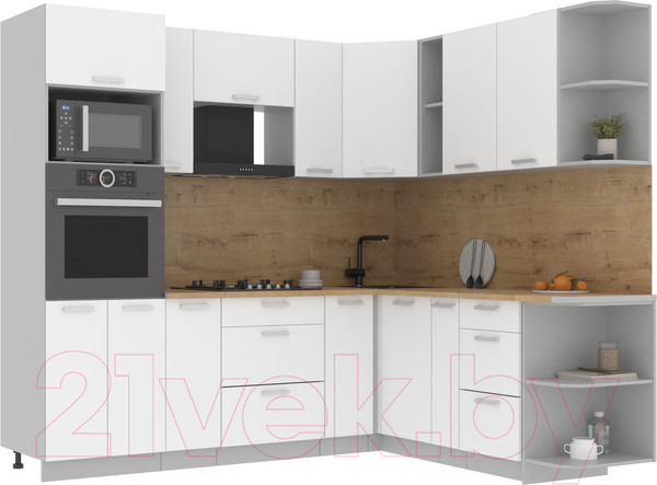 Изображение товара Кухонный гарнитур Интерлиния Мила Лайт 1.88x2.4 правая (белый платинум/белый платинум/дуб бунратти)