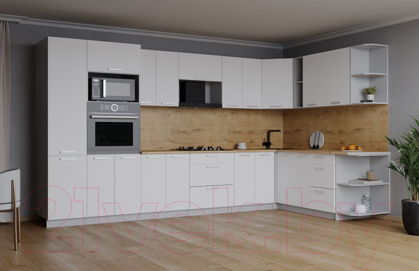 Изображение товара Кухонный гарнитур Интерлиния Мила Лайт 1.88x3.4 правая (белый платинум/дуб бунратти)