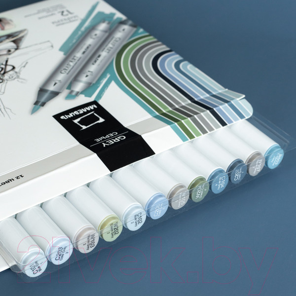 Изображение товара Набор маркеров Малевичъ GrafArt Brush / 190910 (12 цветов, серый)