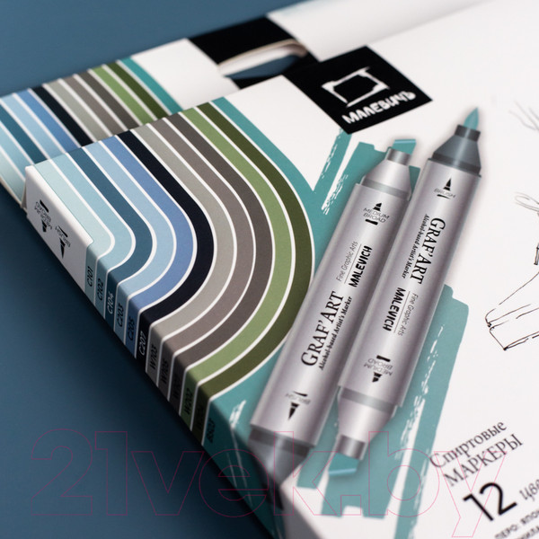 Изображение товара Набор маркеров Малевичъ GrafArt Brush / 190910 (12 цветов, серый)