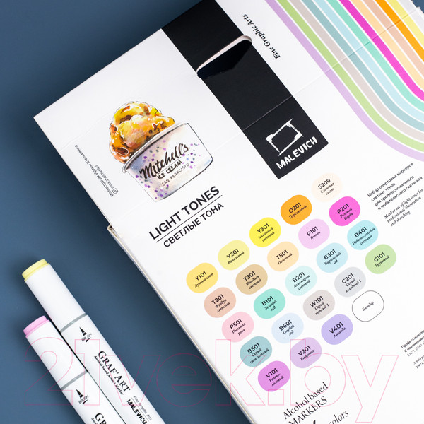 Изображение товара Набор маркеров Малевичъ GrafArt Brush / 190909 (24 цвета, светлые тона)
