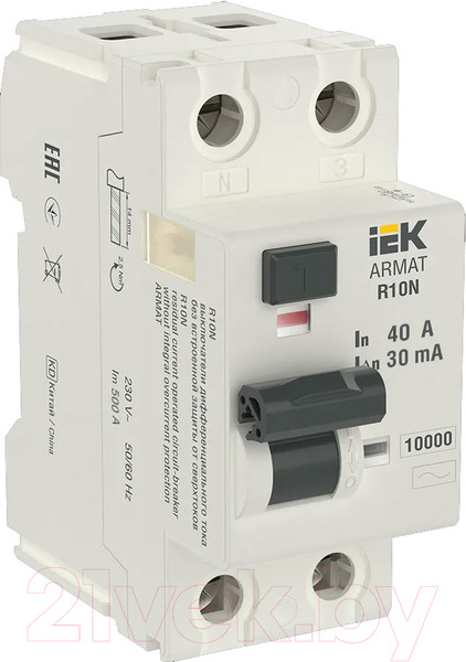 Изображение товара Дифференциальный автомат IEK 2P 40А 30мА тип AC / AR-R10N-2-040C030