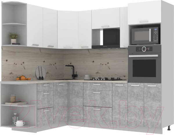 Изображение товара Кухонный гарнитур Интерлиния Мила Лайт 1.68x2.4 левая (белый платинум/бетон/бискайская сосна)