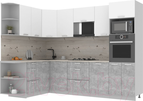 Изображение товара Кухонный гарнитур Интерлиния Мила Лайт 1.68x2.8 левая (белый платинум/бетон/бискайская сосна)