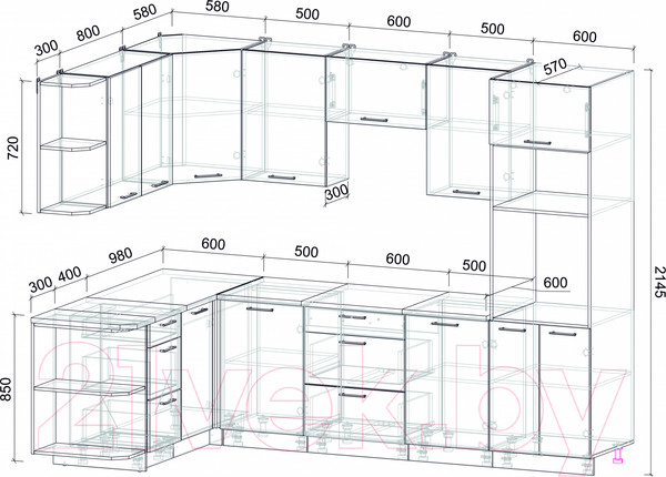 Изображение товара Кухонный гарнитур Интерлиния Мила Лайт 1.68x2.8 левая (белый платинум/бетон/бискайская сосна)