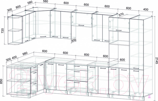 Изображение товара Кухонный гарнитур Интерлиния Мила Лайт 1.68x3.4 левая (белый платинум/бетон/бискайская сосна)
