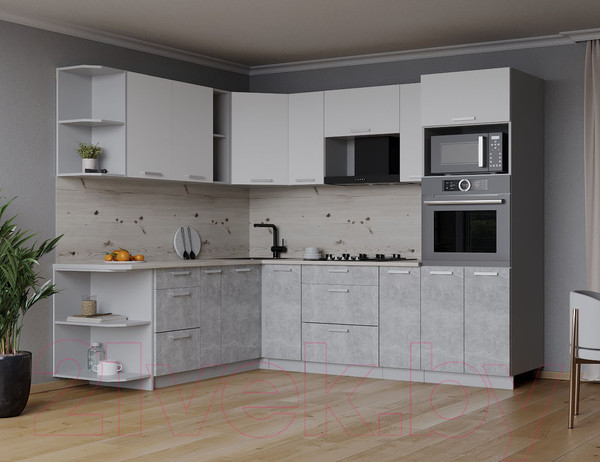 Изображение товара Кухонный гарнитур Интерлиния Мила Лайт 1.88x2.4 левая (белый платинум/бетон/бискайская сосна)