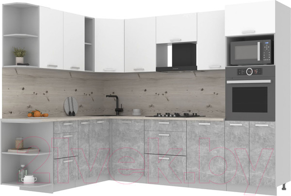 Изображение товара Кухонный гарнитур Интерлиния Мила Лайт 1.88x2.8 левая (белый платинум/бетон/бискайская сосна)