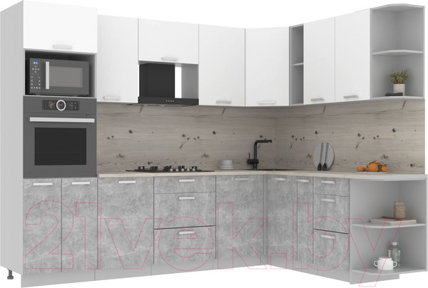 Изображение товара Кухонный гарнитур Интерлиния Мила Лайт 1.88x3.0 левая (белый платинум/бетон/бискайская сосна)