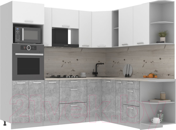 Изображение товара Кухонный гарнитур Интерлиния Мила Лайт 1.88x2.4 правая (белый платинум/бетон/бискайская сосна)