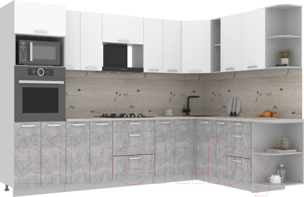 Изображение товара Кухонный гарнитур Интерлиния Мила Лайт 1.88x3.0 правая (белый платинум/бетон/бискайская сосна)