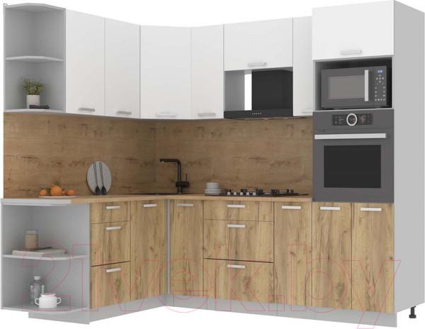 Изображение товара Кухонный гарнитур Interline Мила Лайт 1.68x2.4 левая (белый платинум/дуб золотой/дуб бунратти)