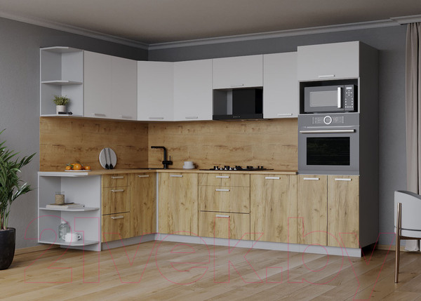 Изображение товара Кухонный гарнитур Интерлиния Мила Лайт 1.68x2.8 левая (белый платинум/дуб золотой/дуб бунратти)