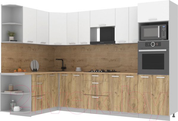 Изображение товара Кухонный гарнитур Интерлиния Мила Лайт 1.68x3.0 левая (белый платинум/дуб золотой/дуб бунратти)