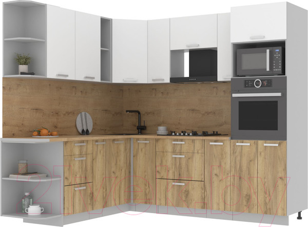 Изображение товара Кухонный гарнитур Интерлиния Мила Лайт 1.88x2.4 левая (белый платинум/дуб золотой/дуб бунратти)