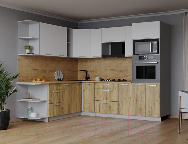 Изображение товара Кухонный гарнитур Интерлиния Мила Лайт 1.88x2.4 левая (белый платинум/дуб золотой/дуб бунратти)