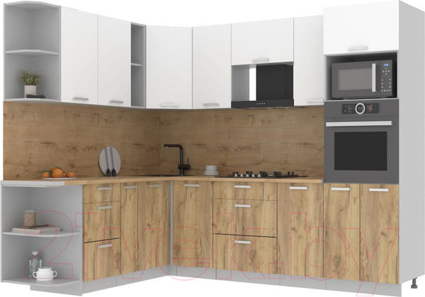 Изображение товара Кухонный гарнитур Интерлиния Мила Лайт 1.88x2.6 левая (белый платинум/дуб золотой/дуб бунратти)