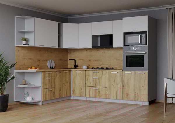 Изображение товара Кухонный гарнитур Интерлиния Мила Лайт 1.88x2.6 левая (белый платинум/дуб золотой/дуб бунратти)