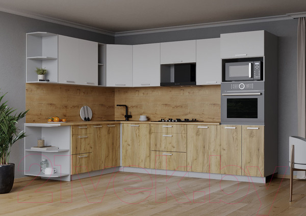 Изображение товара Кухонный гарнитур Интерлиния Мила Лайт 1.88x2.8 левая (белый платинум/дуб золотой/дуб бунратти)