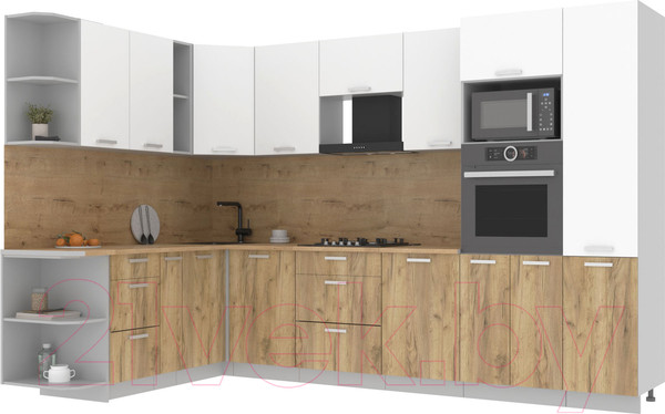 Изображение товара Кухонный гарнитур Интерлиния Мила Лайт 1.88x3.2 левая (белый платинум/дуб золотой/дуб бунратти)