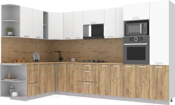 Изображение товара Кухонный гарнитур Интерлиния Мила Лайт 1.88x3.4 левая (белый платинум/дуб золотой/дуб бунратти)