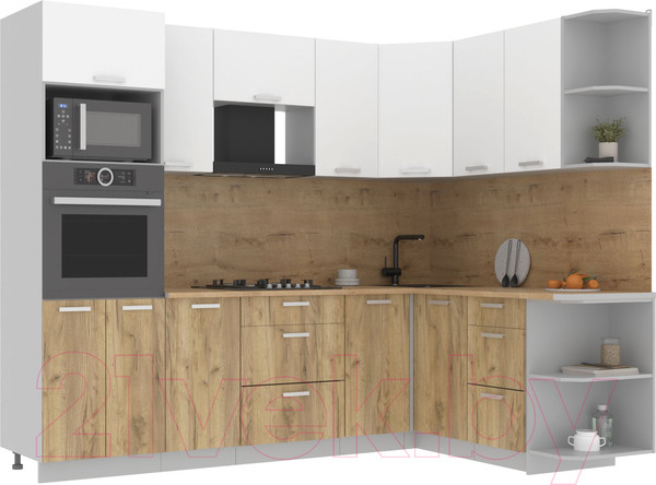 Изображение товара Кухонный гарнитур Интерлиния Мила Лайт 1.68x2.6 правая (белый платинум/дуб золотой/дуб бунратти)