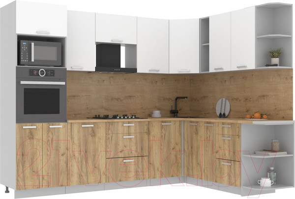 Изображение товара Кухонный гарнитур Интерлиния Мила Лайт 1.88x2.8 правая (белый платинум/дуб золотой/дуб бунратти)