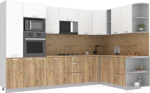 Изображение товара Кухонный гарнитур Интерлиния Мила Лайт 1.88x3.2 правая (белый платинум/дуб золотой/дуб бунратти)