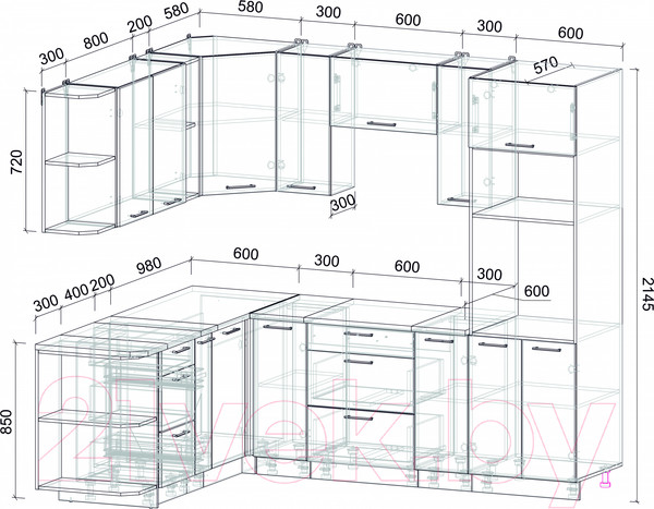 Изображение товара Кухонный гарнитур Интерлиния Мила Лайт 1.88x2.4 левая (белый платинум/дуб серый/опал светлый)