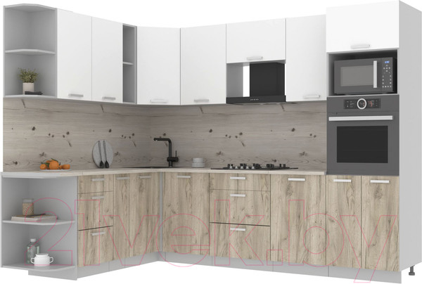 Изображение товара Кухонный гарнитур Интерлиния Мила Лайт 1.88x2.8 левая (белый платинум/дуб серый/опал светлый)