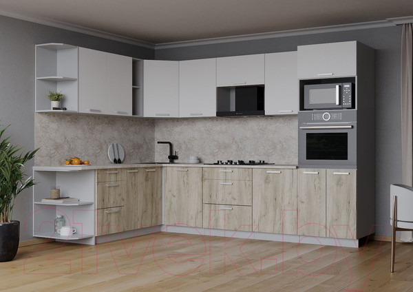 Изображение товара Кухонный гарнитур Интерлиния Мила Лайт 1.88x2.8 левая (белый платинум/дуб серый/опал светлый)