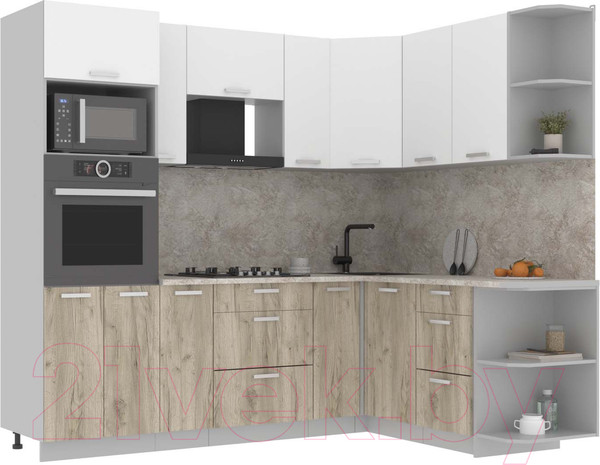 Изображение товара Кухонный гарнитур Интерлиния Мила Лайт 1.68x2.4 правая (белый платинум/дуб серый/опал светлый)