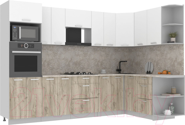 Изображение товара Кухонный гарнитур Интерлиния Мила Лайт 1.68x3.0 правая (белый платинум/дуб серый/опал светлый)