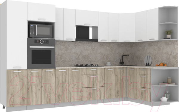 Изображение товара Кухонный гарнитур Интерлиния Мила Лайт 1.68x3.4 правая (белый платинум/дуб серый/опал светлый)