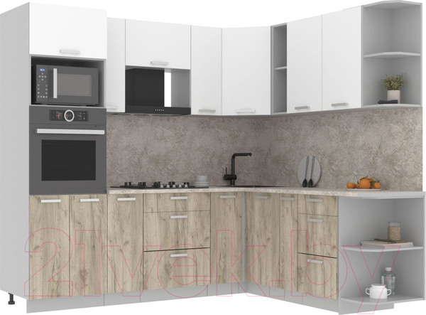 Изображение товара Кухонный гарнитур Интерлиния Мила Лайт 1.88x2.4 правая (белый платинум/дуб серый/опал светлый)